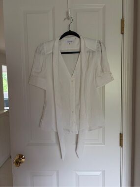 Calvin Klein Ivory Tie-Front Short Sleeve Blouse